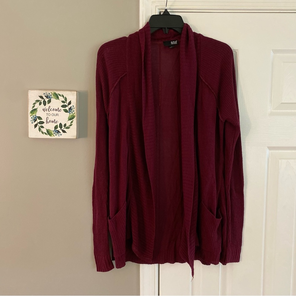 ANA A New Approach Knit Long Sleeve Cardigan Sweater Burgundy Maroon Medium